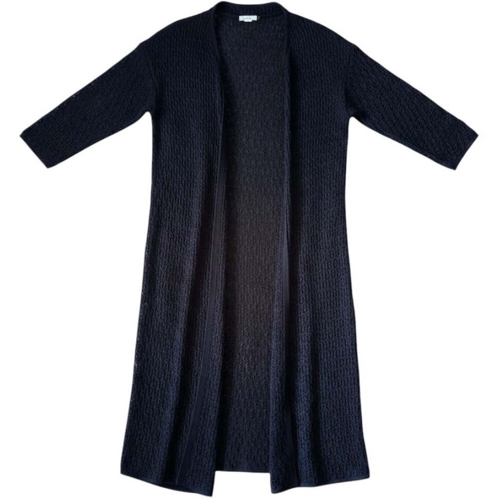 J.‎ Jill Black Crochet Open Front Duster  S Cotton Blend Coverup Resort